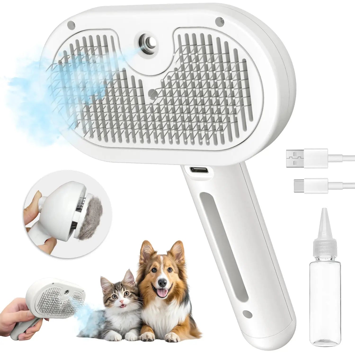 Hair Remover Cleaning Brush Cats Grooming Dog Dematting Water Mist Humidifier Comb