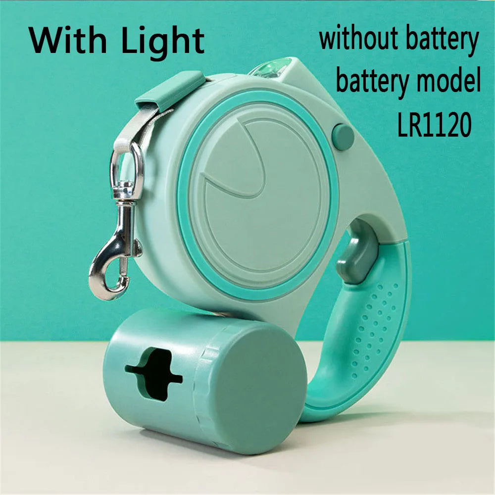 Dog Leash With Led Lights and Garbage Bag Retractable Nylon 5M Traction Rope Automatic Extension