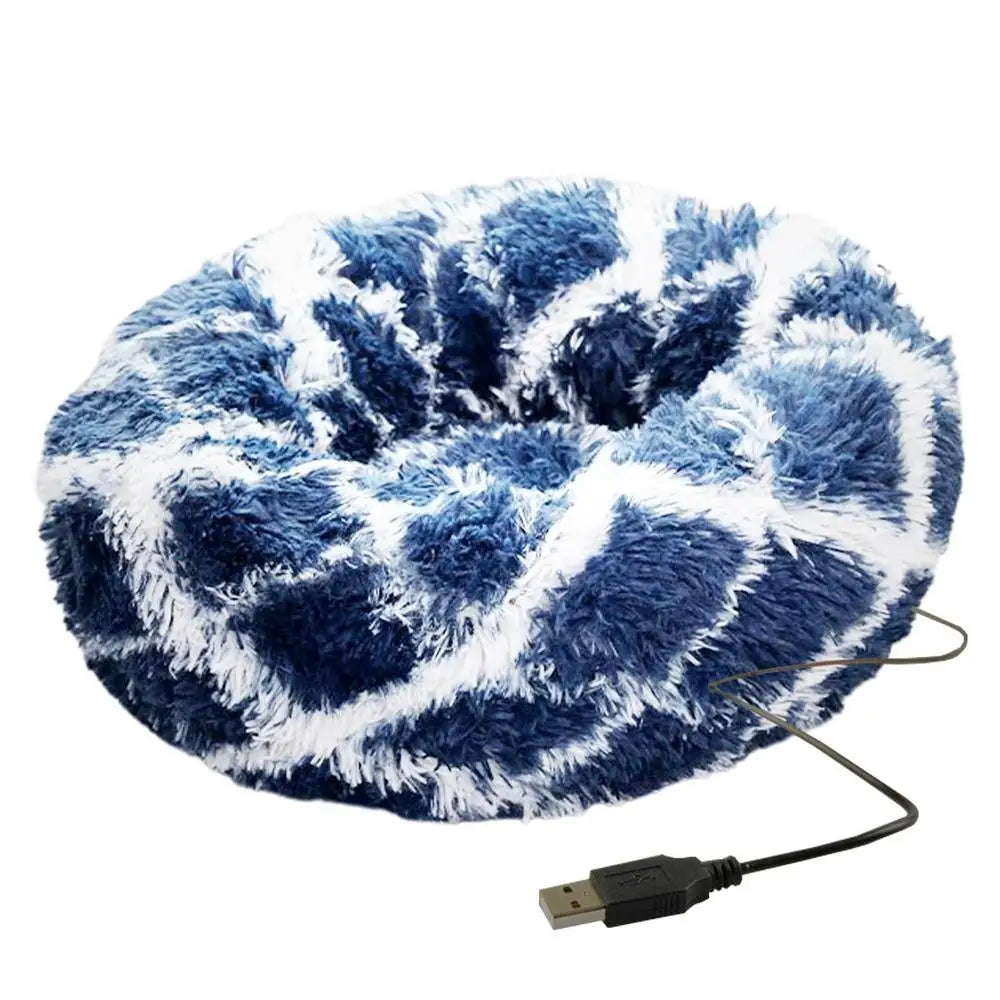 Soft Plush Pet Beds Round USB  Heating Comfortable And Machine Washable