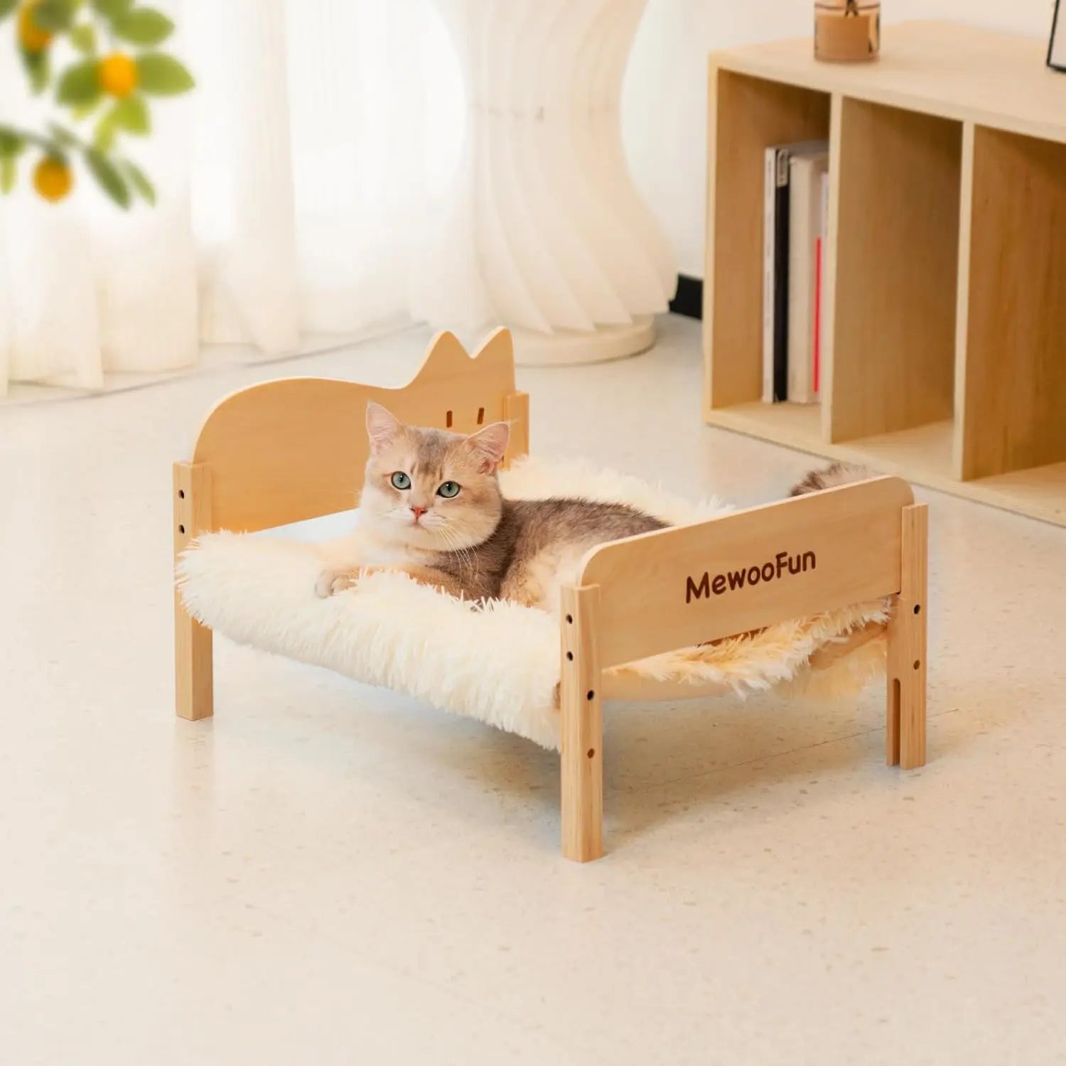 MEWOOFUN Cat Hammock Bed Elevated Pet Bed 21.7" X 16" Floor Standing Beige