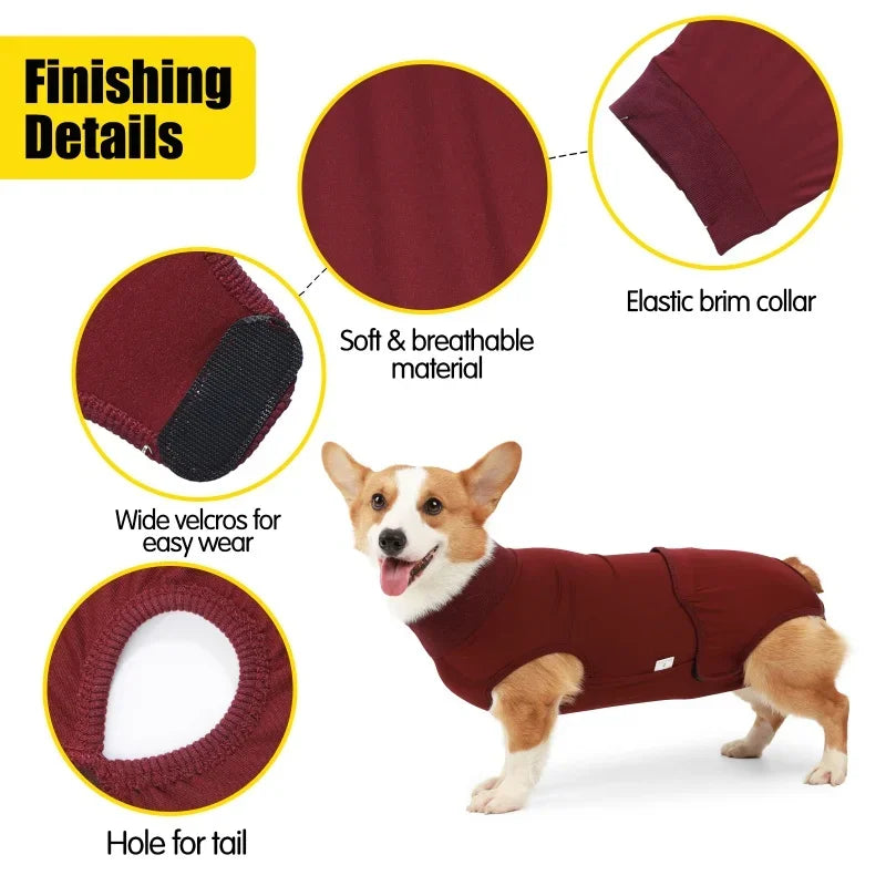 Recovery Suit for Dogs Cats After Surgery Abdominal Wounds Bandages Prevent Licking
