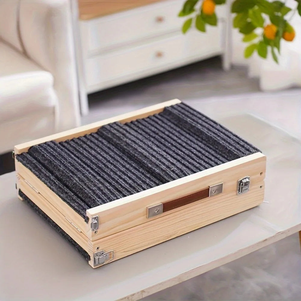 Adjustable wooden dog ladder bed ramp with non-slip patterned surface - Durable