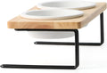Elevated Cat Ceramic Bowls,15° Tilted Feeding Dishes, Solid Bamboo Water Stand