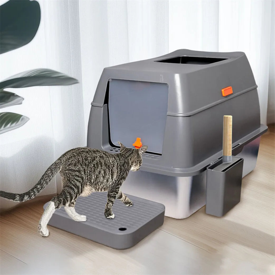 4-Style Cat Litter Box with Lid Enclosed with High Sided Enclosure