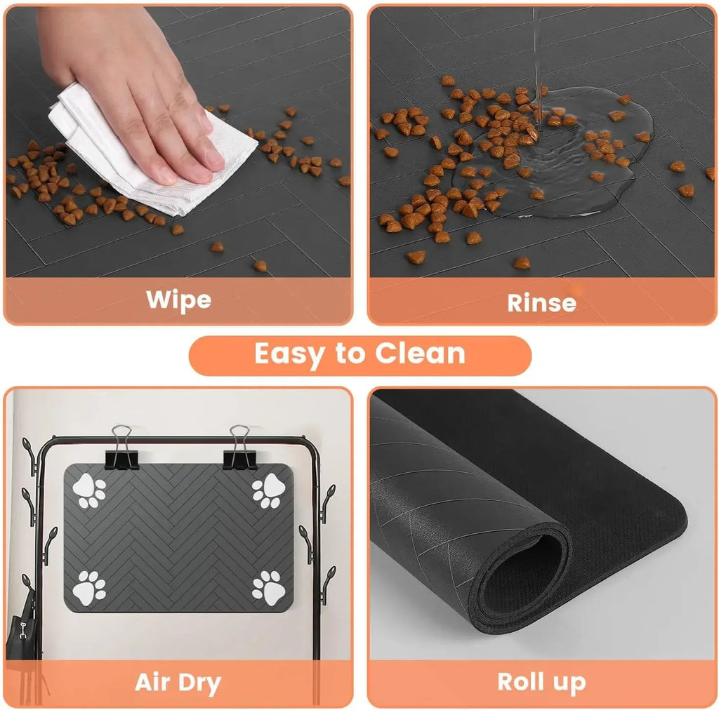 Pet Feeding Mat-Absorbent with Waterproof Rubber Backing,