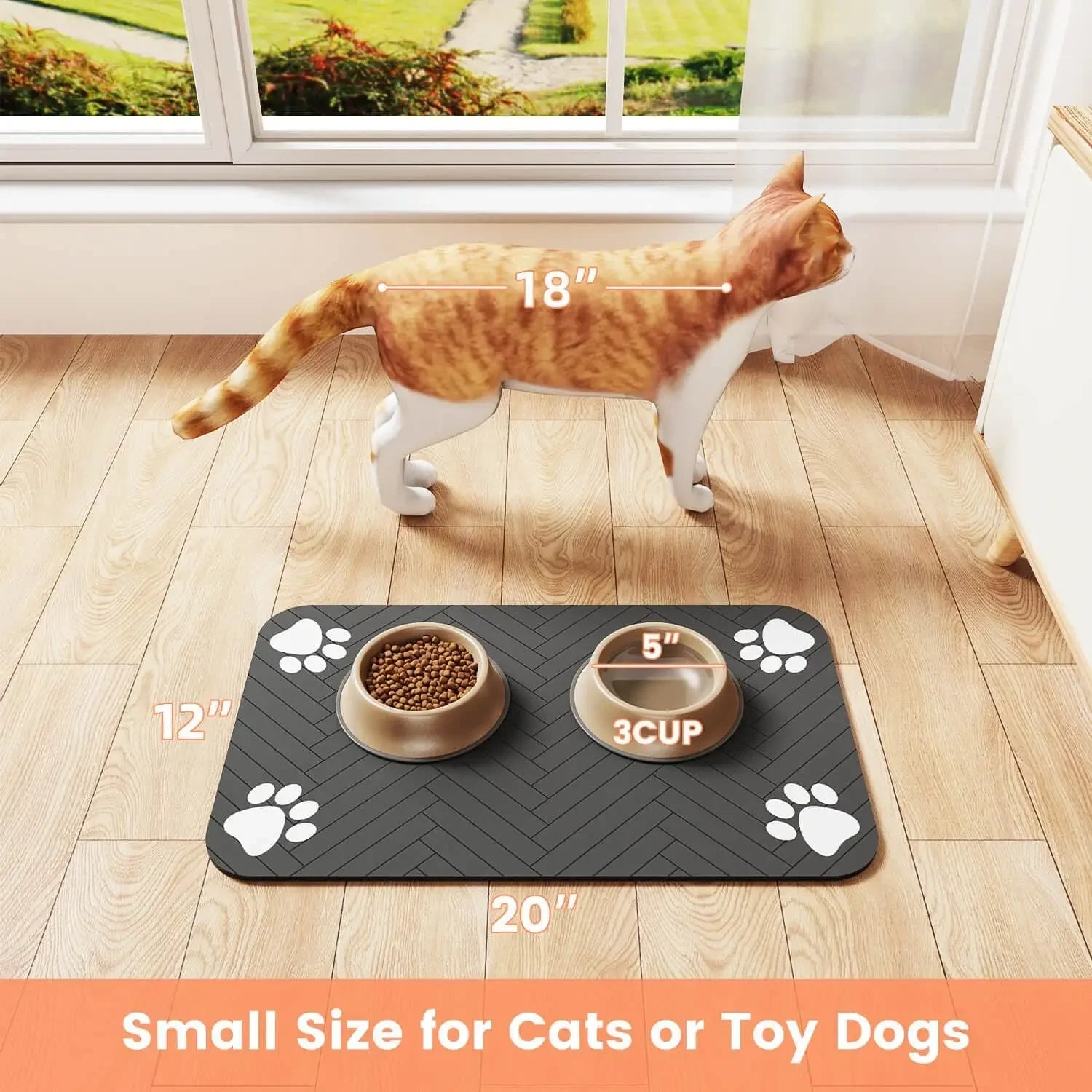 Pet Feeding Mat-Absorbent with Waterproof Rubber Backing,