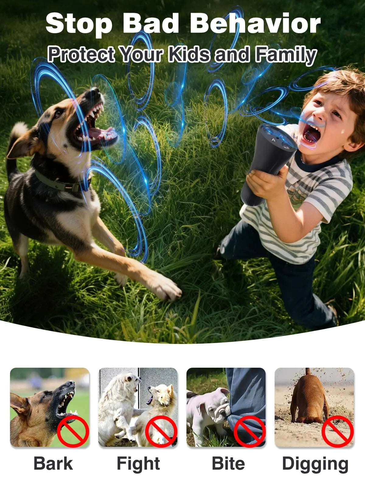 2025 NEW Ultrasonic Dog Training Device Rechargeable Anti Dog Bark Deterrent LED