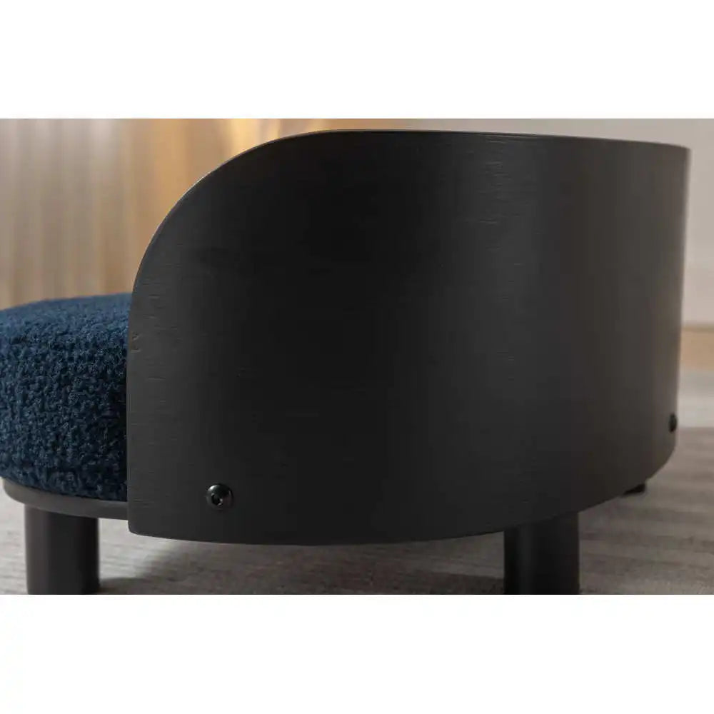 Elevated Dog Bed With Solid Wood legs and Bent Wood Back, Velvet Cushion, BLACK